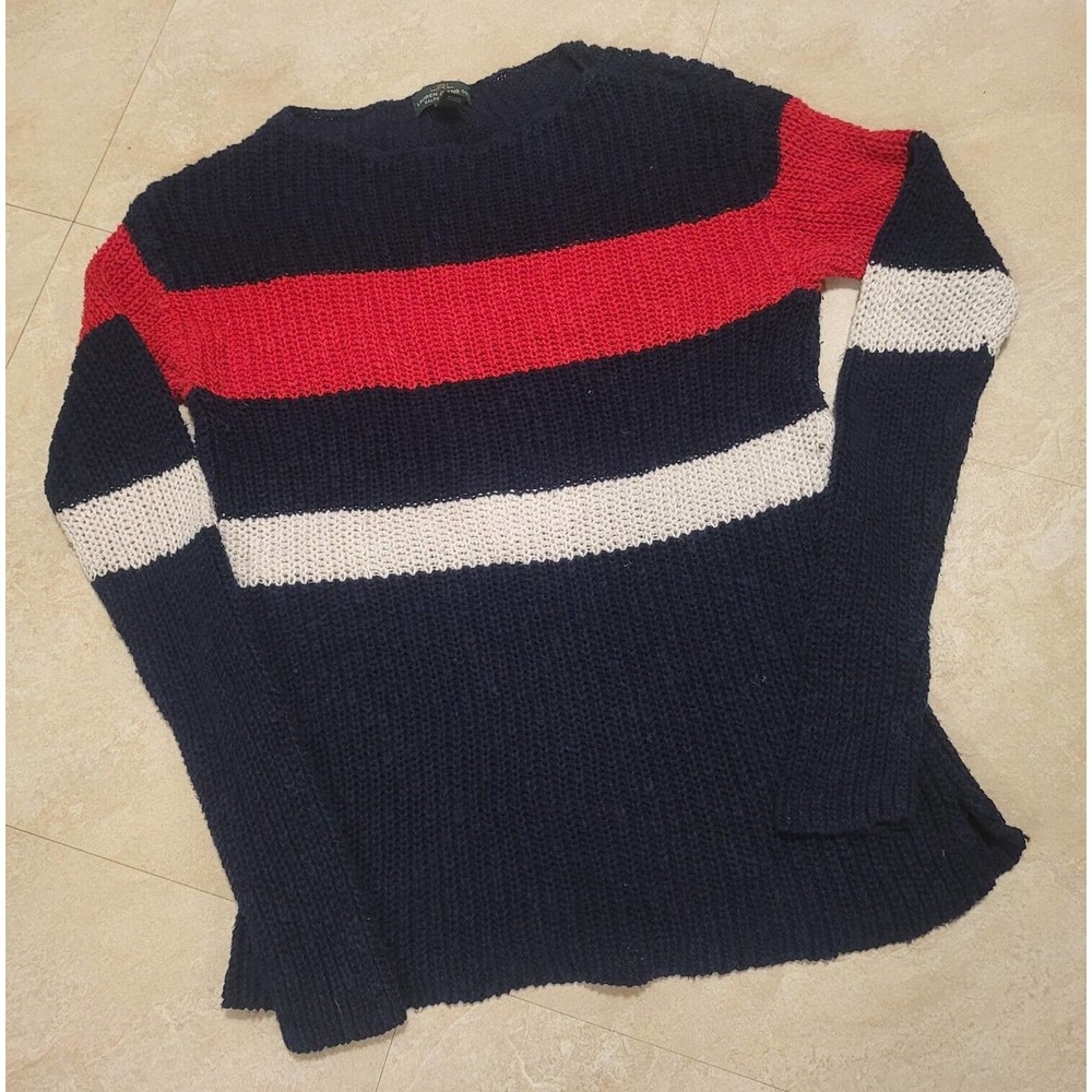 LRL Ralph Lauren Womens M Medium Linen Cotton Striped Colorblock Knit Sweater